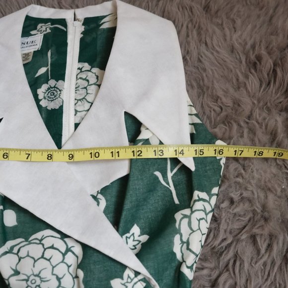 Vintage Jan Sue Of California Green Floral 1950s Collared Dress - Picture 7 of 10